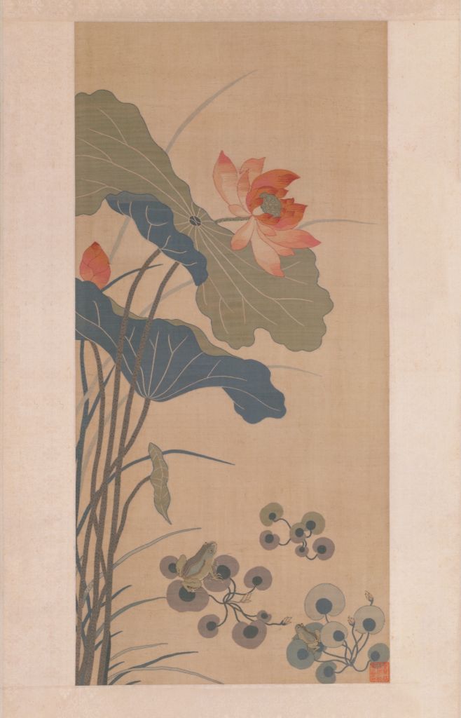 图片[1]-Silk tapestry, lotus, frog, scroll-China Archive